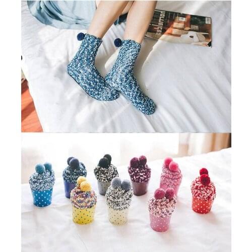 Floor socks Autumn/winter warm coral fleece candy colored female socks casual home socks cake socks sleep socks