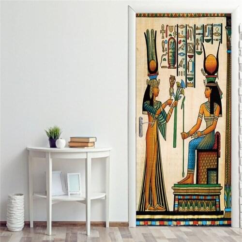 Egypt Queen Wallpaper For Door Retro Home Renovation Decor Pharaoh Door Sticker Multi Size Available Theme Exhibition Poster PVC