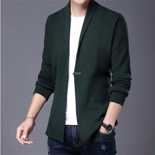 PARKLEES 2021 Autumn Striped Knitted Sweater Men Casual Slim Solid Vintage Cardigan Thin Single Button Fashion Streetwear