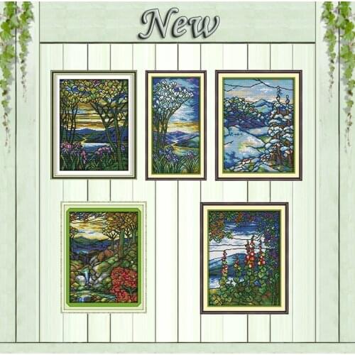 Scenery forest flowers diy painting counted printed on canvas DMC 11CT 14CT kits chinese Cross Stitch embroidery needlework Sets