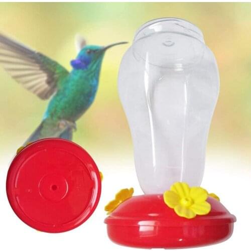 Plastic Hummingbird Feeder Hanging Outside-Round Baby Bottle Hummingbird Feeding Container Hooks 3 Flower-Like Feeding Port