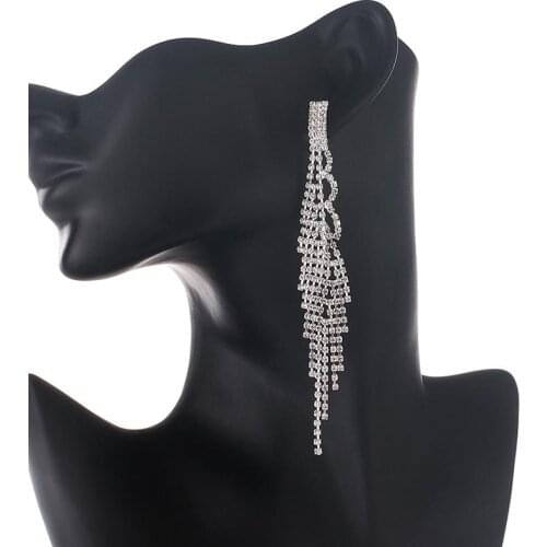 Luxury Rhinestone Tassel Earrings For Women Elegant Big Crystal Drop Dangle Earrings Wedding Earring Jewelry Accessories E702