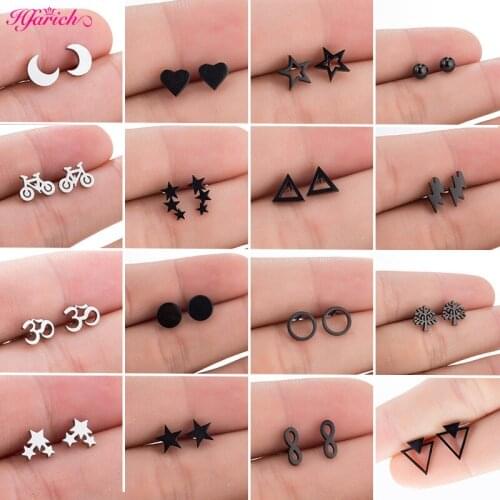 Multiple Gold Stainless Steel Cute Stud Earrings for Women Girl Fashion Minimalist Earring Geometric Jewelry Gift Triangle Star
