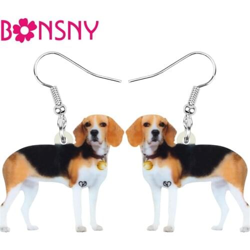Bonsny Acrylic Standing Beagles Dog Bell Earrings Animal Drop Dangle Jewelry For Women Girl Teen Decorations Gift Bulk Accessory