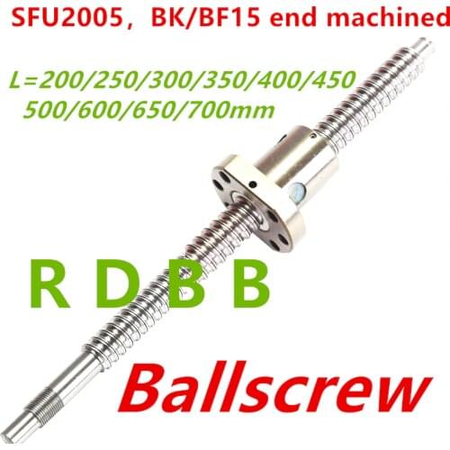 SFU2005 200 250 300 350 400 450 500 600 650 700 mm ball screw with flange single ball nut BK/BF15 end machined CNC parts