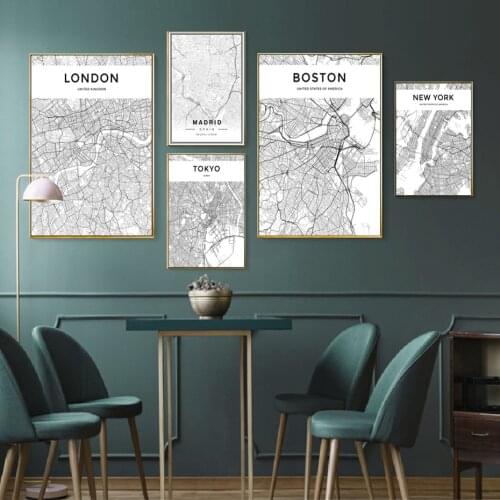 Nordic Black and White New York City Map London Yokyo Wall Art Printed Pictures Posters and Prints for Living Room Home Decor