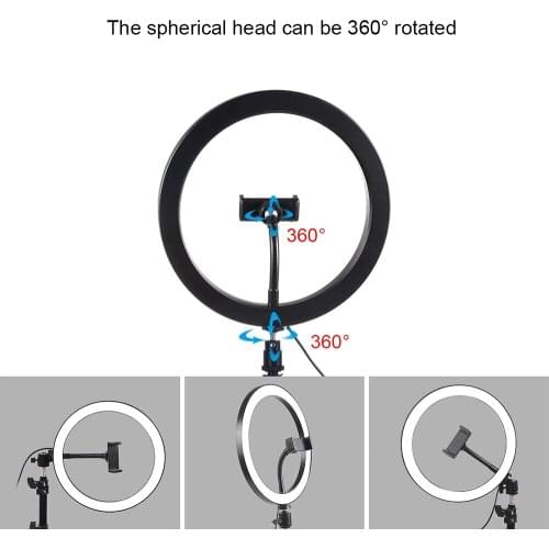 10" Dimmable LED Selfie Round Light with Phone Clip Brightness Adjustable Lamp for Live Broadcast Selfie Photography Video