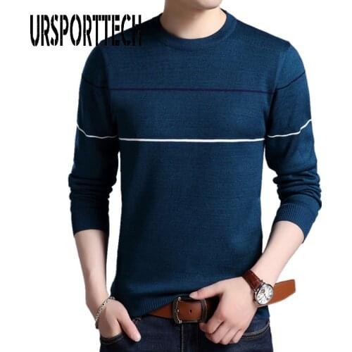 URSPORTTECH Autumn Casual Mens Sweater O-Neck Striped Slim Fit Knittwear Mens Sweaters Pullovers Pullover Men Pull Homme M-3XL