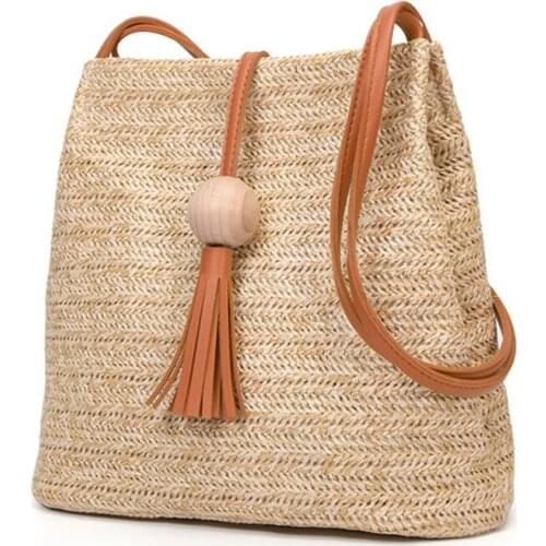 Bali Vintage Handmade Crossbody Leather Bag Round Straw Beach Bag Girls Circle Rattan bag Small Bohemian Shoulder bag