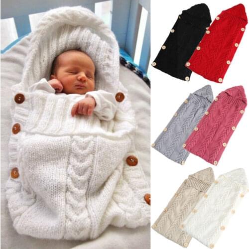 Newborn Infant Baby Boy Girl Knit Crochet Swaddle Wrap Sleeping Bag Blanket Solid Buttons Winter Warm Sleeping Bag