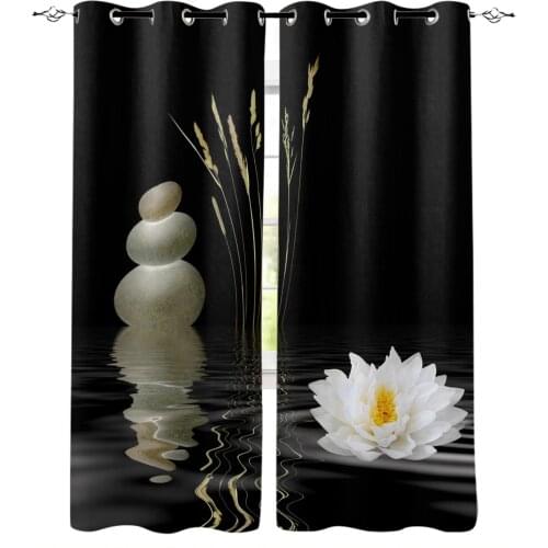 Zen Stones White Lotus Black Blackout Curtains For Living Room Bedroom Window Treatment Blinds Drapes Kitchen Curtains