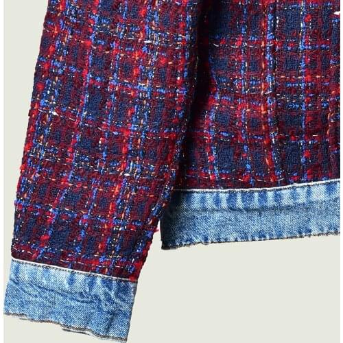 2019 Autumn and Winter New Woven Tweed Stitching Ladies Denim Jacket