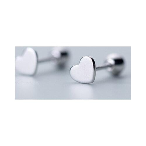 925 Sterling Silver Handcrafted Simple Love Classic Ladys Glossy Heart-shaped Screw Earscrew One-style Two-Wear Accessories