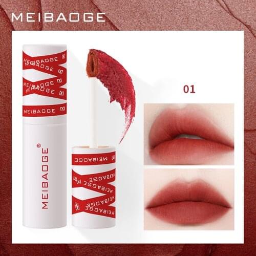 MEIBAOGE Liquid Silky Lipstick Lip Mud Velvet Dual Air Lip Glaze Matte Lip Gloss Long Lasting Waterproof Sexy Lip Makeup TSLM2