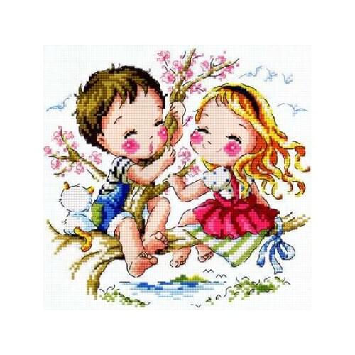 Gold Collection Counted Cross Stitch Kit Healing Date Little Girl and Boy SO