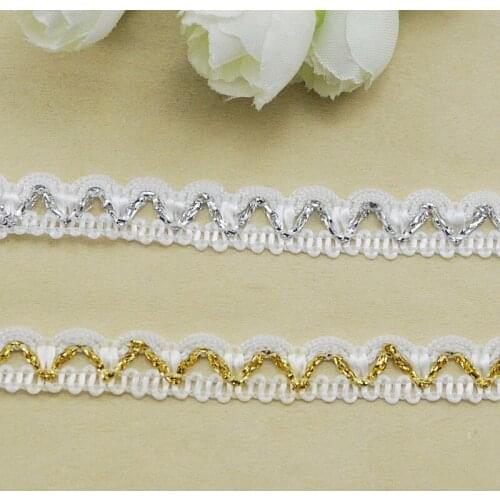 1Yards Embroidery Gold Lace Fabric High Quality Silver Ribbon Curtain Dress 1cm Guipure Material Sewing Trimmings Decoration QP4