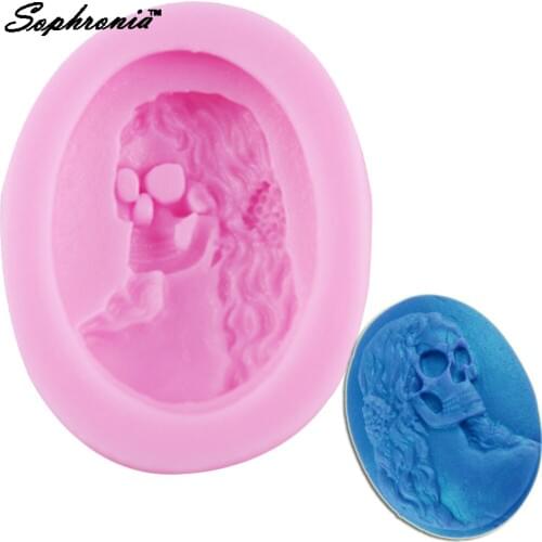 10PCS/SET F1051 Long hair skull head Soap Resin Clay Chocolate Candy Silicone Cake Mould,Fondant Cake Decorating Tools