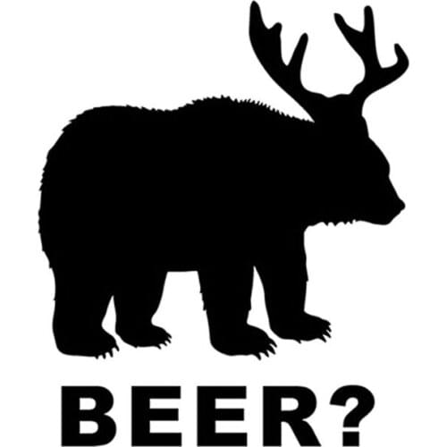 15*12.5CM Bear+Deer=Beer? Hunting Car Stickers Motorcycle Decals Car Styling Laptop Suitcase Helmet Skateboard Sticker