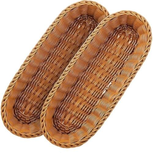 2 Pack Oval Wicker Woven Bread Basket,14 Inch Storage Basket for Food Fruit Cosmetic Storage Tabletop and Bathroom