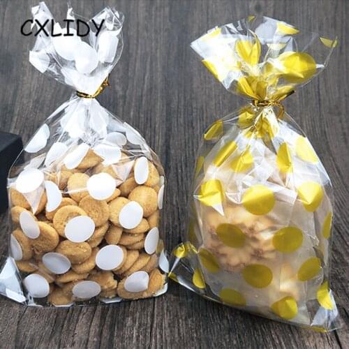 25pcs 13 X 21 cm white Golden dots bag cookies diy Gift Bags for Christmas Party Candy Food&Handmade soap Packaging bags DT22