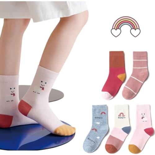 5Pairs/lot Kids Socks Autumn Winter Cotton Baby Socks Warm Animal Cute Lovely Children Socks Girls Rainbow Socks