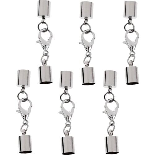 6Pcs Sliver Stainless Steel Cord End Caps Connector DIY Jewelry Making Craft