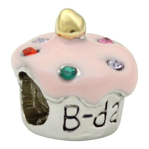 Birthday Gift DIY Charm Beads Golden Flame Pink Cake Amulet Beads Fit Pandora Bracelet Necklace