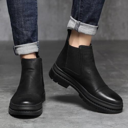 Winter Mens Snow Boots Ankle Boots Man Genuine Leather Plush Warm Men Motorcycle Boots Autumn Winter Outdoor Shoes Size 38-47