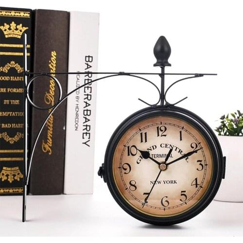 Household Retro Double Sided Wall Mounted Bracket Clock Home Living Room Decor Wall Mounted Bracket Clock Home Living Room Decor