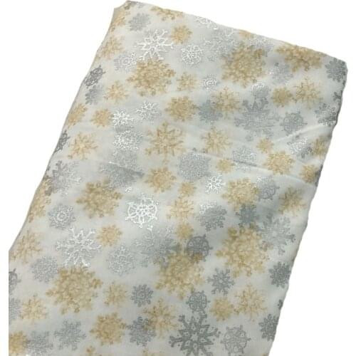 Bling Bling Silver Stamping Glittler Beige Christmas Snowflakes Printed Cotton Fabric 50x105cm X'mas Patchwork DIY Sewing Party