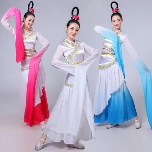 Classical Chinese Folk Dancing Costume Women Yangko Dancing Dress Long Water Sleeve Dancer Wear Hanfu Stage Dresses