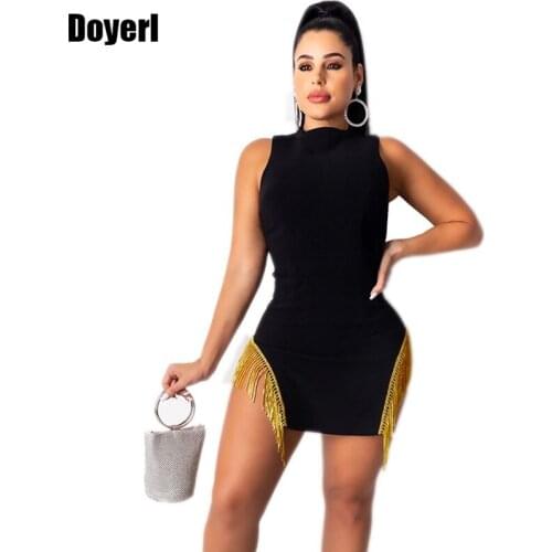 Clubwear Party Sexy Dresses Women Evening Mini Bodycon Dress Autumn Elegant Black Side Tassel Festival Runway Short Club Dress