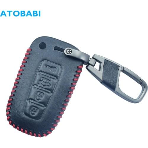 Leather Car Key Case For Hyundai Azera Elantra GT EQUUS Genesis Veloster Kia Borrego Forte Rio Remote Fob Cover Keychain Holder