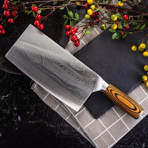 SHUOJI Master Chef Kitchen Knife 4Cr14 Stainless Steel Chopping Cleaver Cutter 57HRC Sharp Blade Pakka Wood Handle Damascus Draw