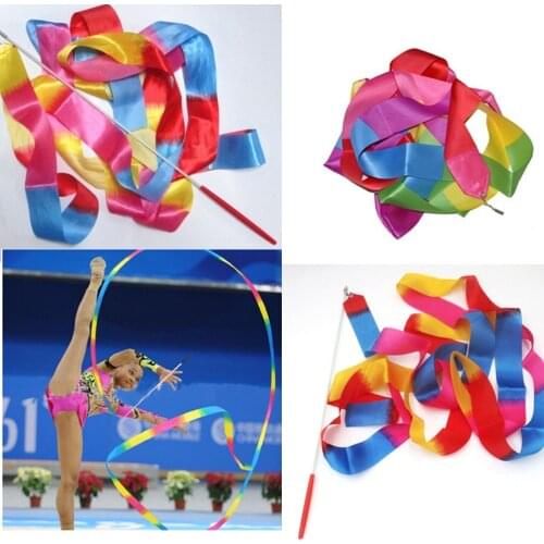 4m Newly Design Dance Ribbon Gym Rhythmic Gymnastics Rod Art Ballet Twirling Stick