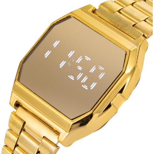2021 Fashion Luxury Unisex Rose Gold Stainless Steel Glass LED Electronic Display Folding Buckle Mens Digital Watch Relogios