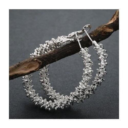 Trendy Round Crystal Stone Earrings Charm Female White Zircon Hoop Earrings Classic Gold Silver Color Wedding Earrings For Women