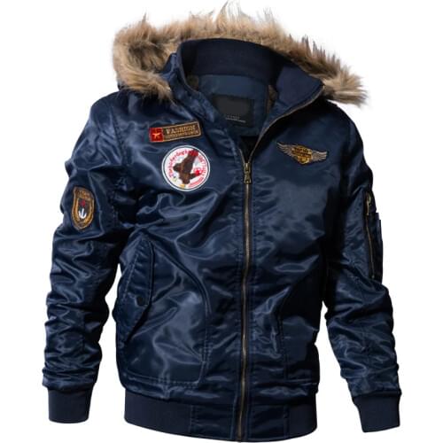 Men Autumn Winter Bomber Jacket Winter Parkas Motorcycle Jacket Military Pilot Jacket Army Coat Outerwear Hooded embroidery