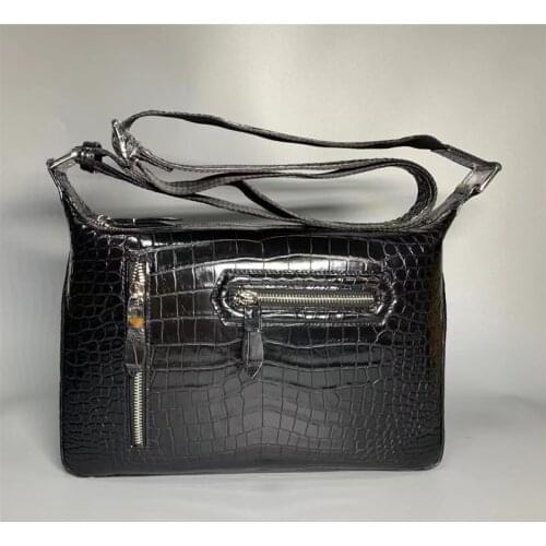 Authentic Real True Crocodile Belly Skin Mens Shoulder Bag Genuine Exotic Alligator Leather Male Satchels Purse Messenger Bag