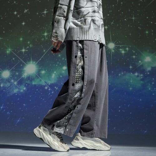 2021 Side Stripe Button Fly Mens Wide-Leg Pants Streetwear Casual Jogging Pants Men Hip Hop Sweatpants Male Pants Trousers 5XL