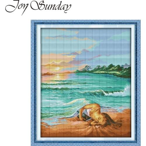 Cross Stitch Embroidery Kit Aida Fabric 14CT 11CT Daughter of sea DMC Thread Print Water Soluble Canvas Stitch Cross Needlework