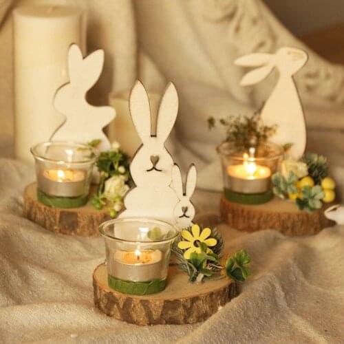 Natural Plant Nordic Wooden Rabbit Creative Glass Candle Holder Furniture Decoration glass candle holder
