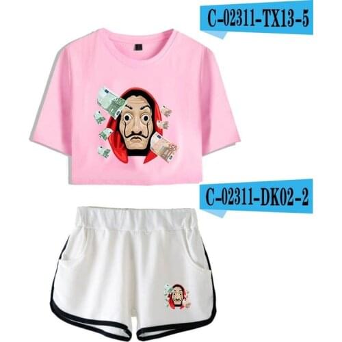 New TShirt Female Funny Design La Casa De Papel Tshirt Money Heist Tees TV Series Short Sleeve House of Paper T-Shirt shorts set