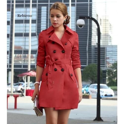 Trench Coat For Women Double Breasted Belt Slim Fit Long Spring Coat Autumn Outerwear