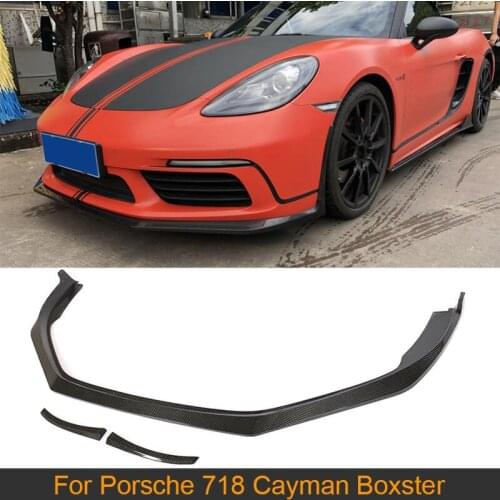 Car Carbon Fiber Front Bumper Lip Spoiler Splitters for Porsche 718 Cayman Boxster Base S Coupe Convertible 2 Door 2017 2018