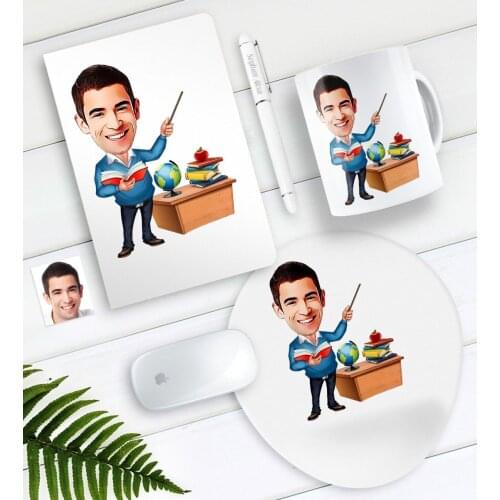 Personalized Mr Teacher Caricature Of Notebook Pen Mug Mouse Pad Seti-5