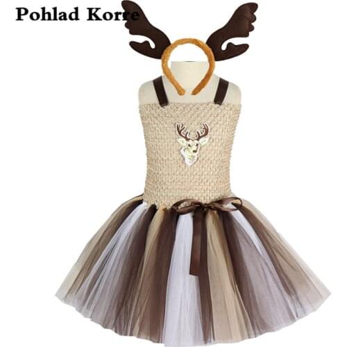 Girls Christmas Deer Tutu Dress Kids Girls Clothes Vestido De Mujer Children Dresses Cosplay Halloween Costume Party Dresses XX