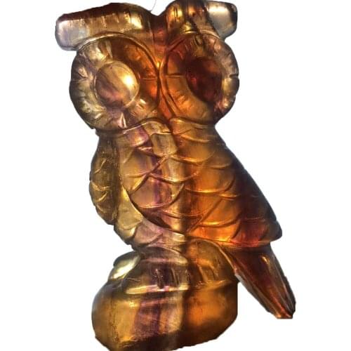 Natural Gemstone Fluorite Carving Owl Crystal Figurine Healing Quartz Reiki Mineral Energy Home Decoration Hallowmas Gift