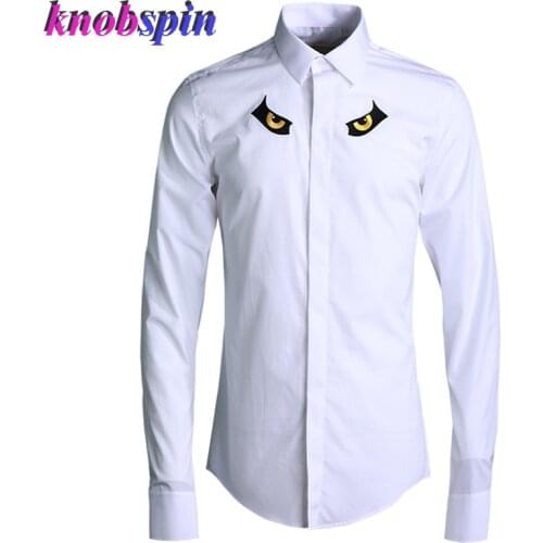 Classic Owl-Eyes Embroidery Shirt men 2019 Simple Brand design Camisas White Black Slim Casual Business male Dress Shirts Clothe