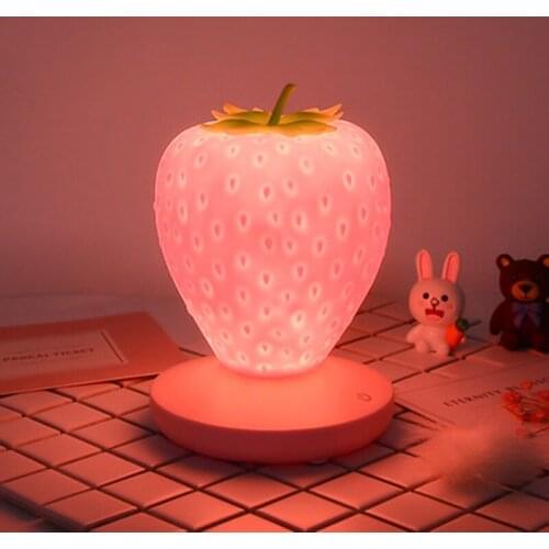 Touch dimming LED night light silicone strawberry night light USB bedside lamp for baby children kids gift bedroom decoration